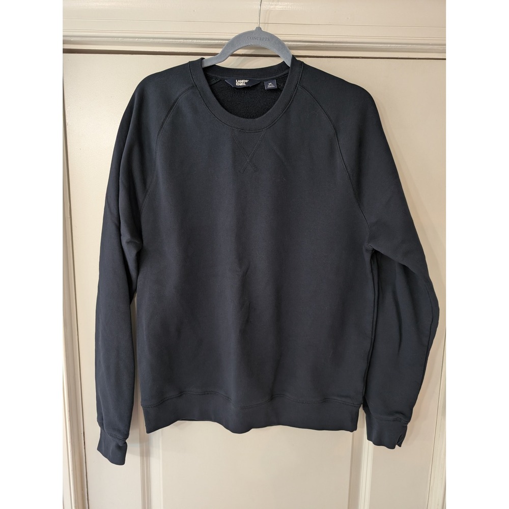 Lands End Navy Blue Crewneck Raglan Sweatshirt Womens Medium 38-40 coastal beach